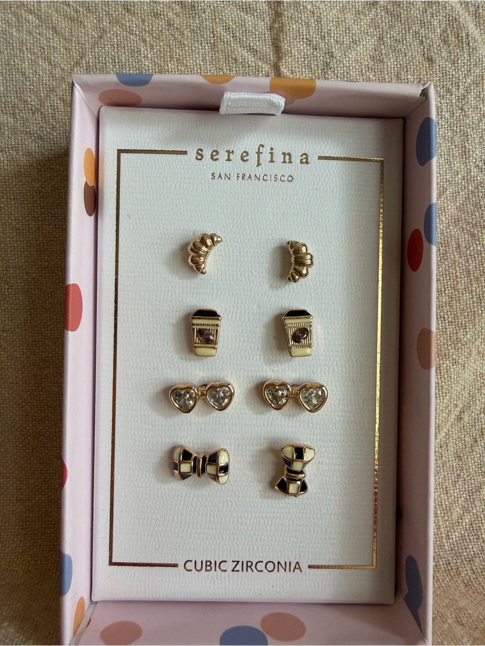 NWT~ Set of 4 Cafe Inspired Gold Tone Multi-Stud Earring Set